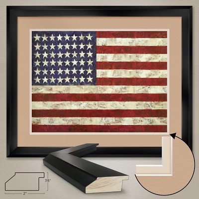 40W''x32H'': FLAG, 1954 by JASPER JOHNS - DOUBLE MATTE, GLASS and FRAME