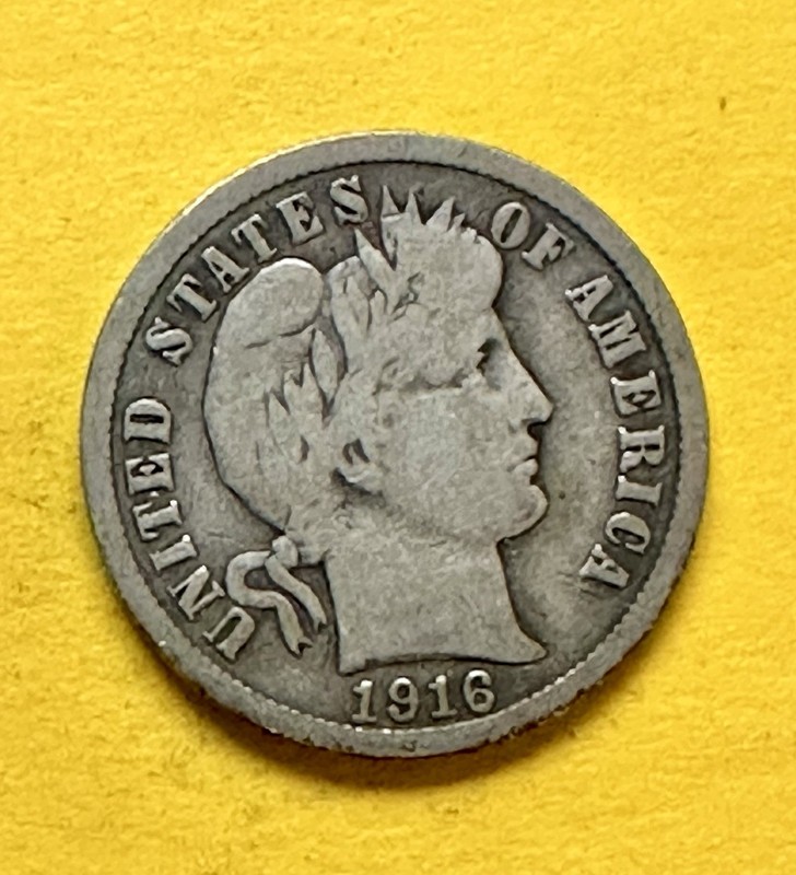 1916 Barber Dime. Coin 90% Silver. VG Condition. Charity Auction/Animal Rescue