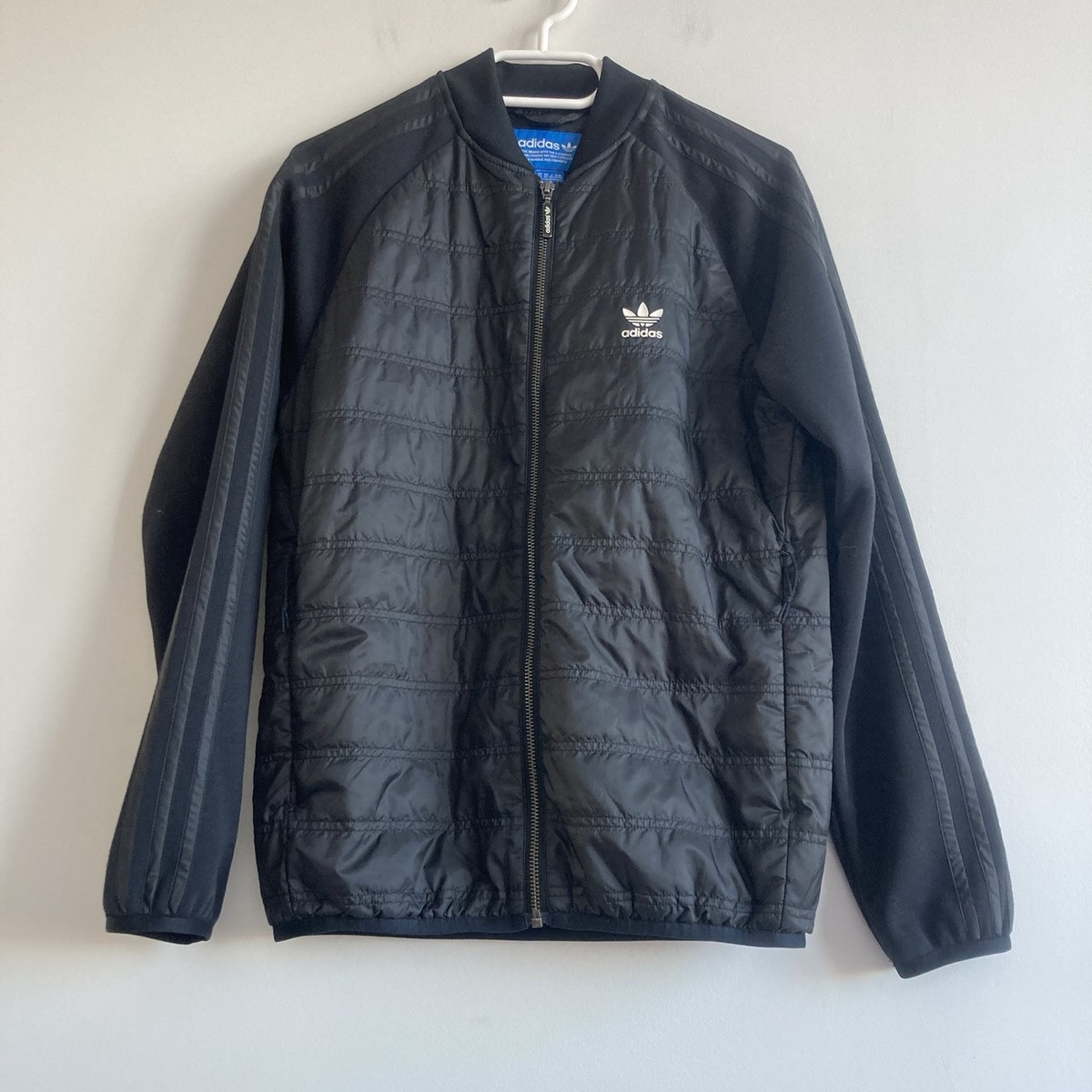 Adidas Original Men's Black Quilted Primaloft Bomber Jacket Sz XS Stripes