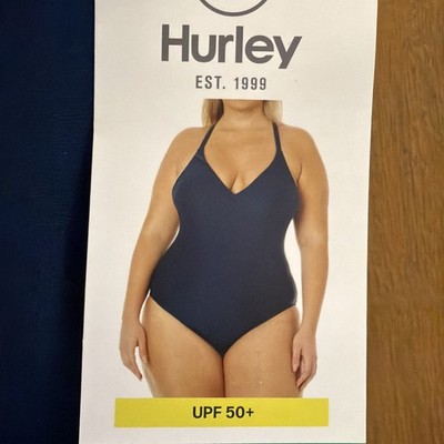 HURLEY Women' Leaf Print One-Piece Swinsuit, Navy / XL