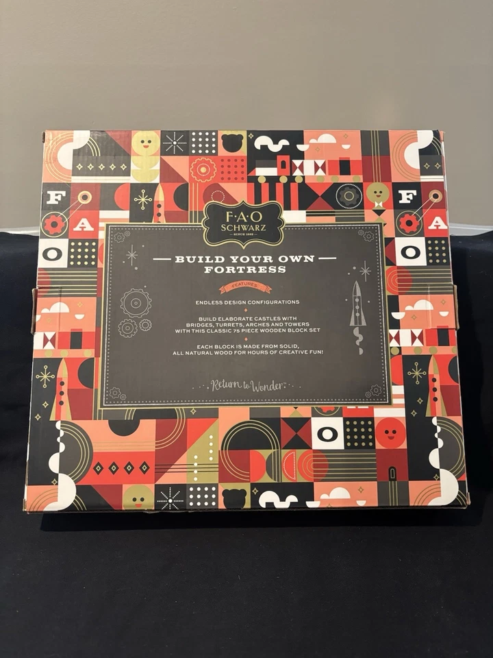 FAO Schwarz 75 Piece CASTLE BLOCKS Solid Wood Classic Building Set Open Box - Image 4 of 4