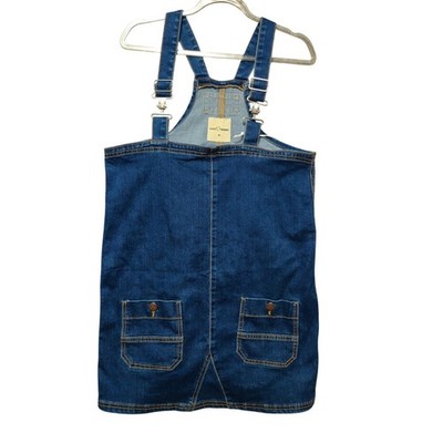 LOVE TRENDS Womens Medium Denim Overall Dress Blue Jean Boho Chic NEW
