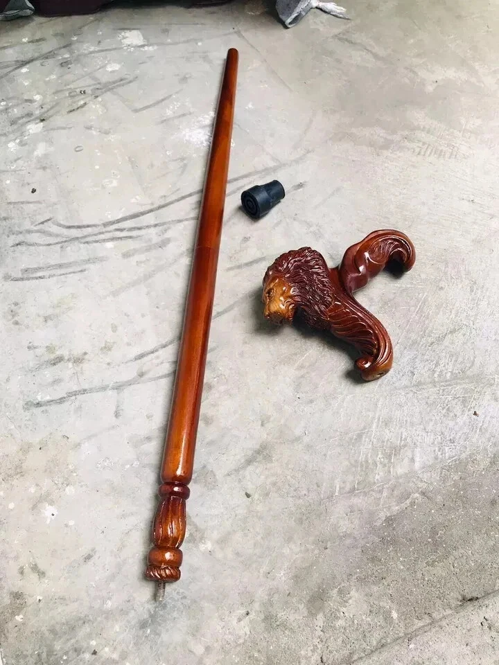 Bengala ergonômica de madeira esculpida à mão para leão alça de palma - Imagem 2 de 4