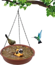 Hanging Bird Bath Bird Feeder for Outdside, 12" in Diameter × 2.25" Deep Brick R