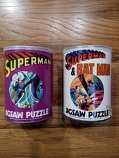 VINTAGE BATMAN AND SUPERMAN APC CANISTER JIGSAW PUZZLES