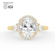 Oval Diamond Trilogy Ring 18k Yellow Gold Labgrown 3.50 Ct Solitaire