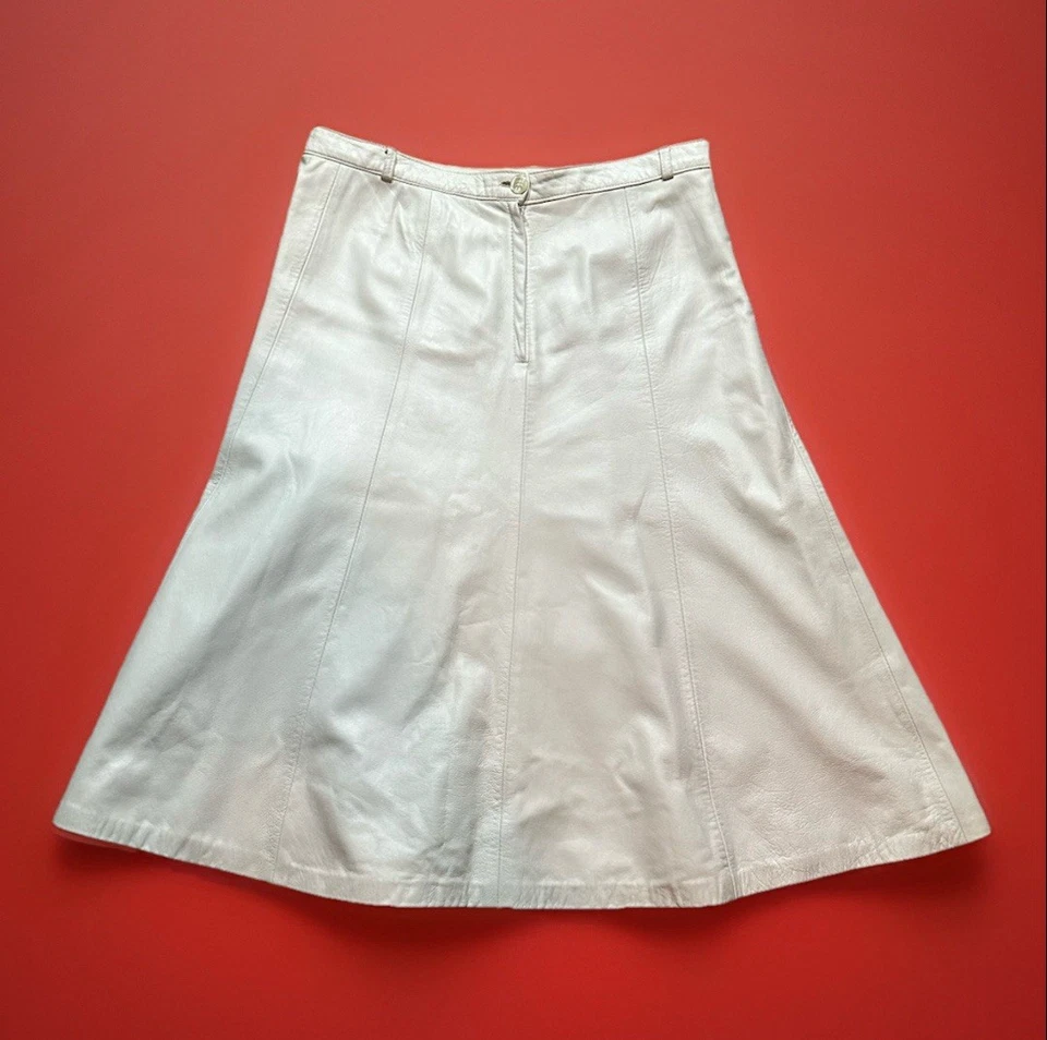Maxi Falda Acampanada Vintage Lujo CAVALLI Talla 16 Blanco Cuero Grueso CD TS Foto 4 de 4