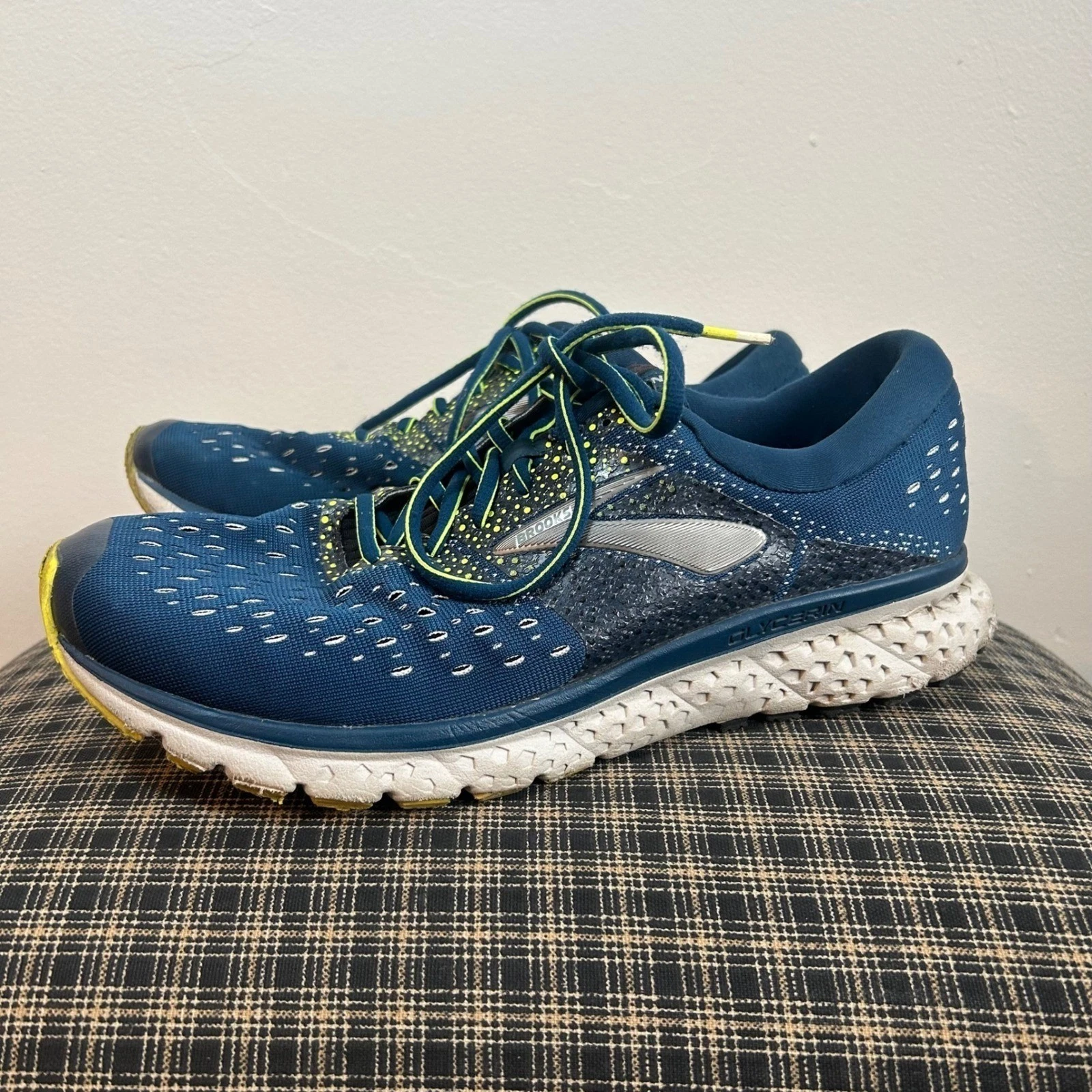 Brooks Glycerin 15 Men's Running Shoes Blue Yellow Sz 10.5 Wide