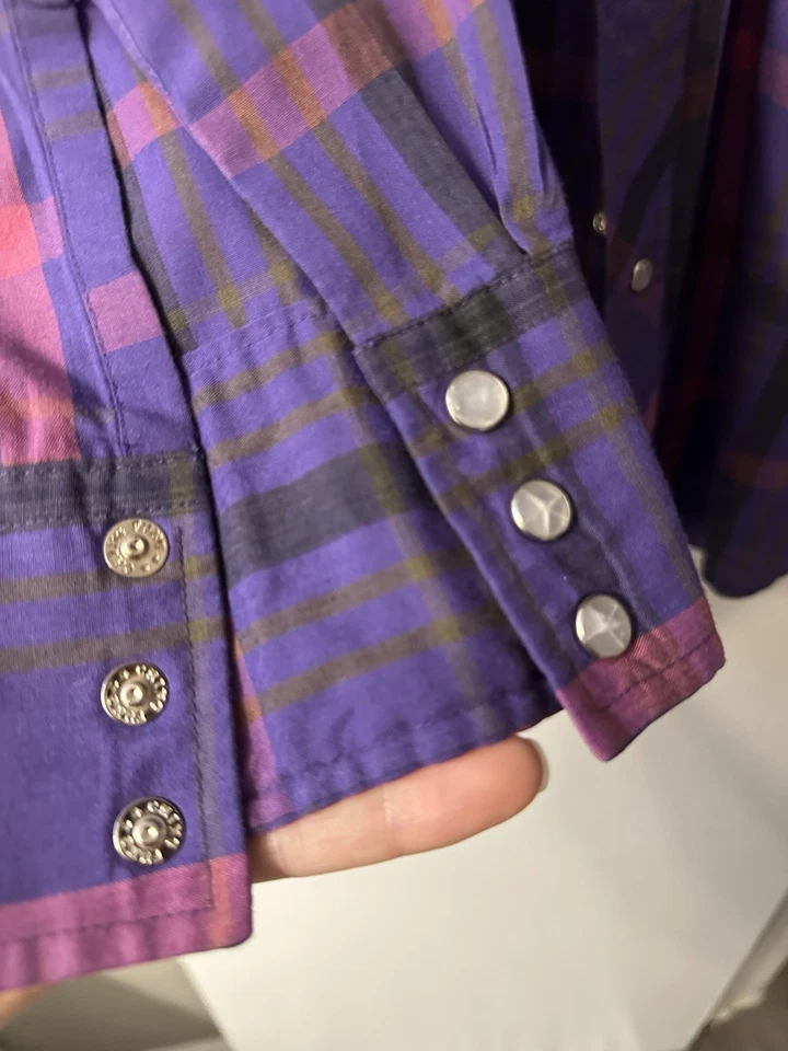 Camisa De Colección Outlaw Western Wear Perla A Presión Para Hombres 2XL ALTA Púrpura A Cuadros Manga Larga Foto 2 de 4