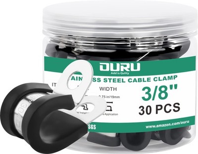 30 Pcs Rubber Lined Stainless Cable Clamps 3/8 Inch Black