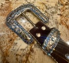 BB Simon Brown Woman’s Cowhide Belt With Blue Swarovski Crystals, Belt Size XL. — photo 7