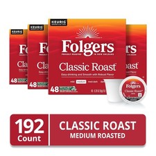 Folgers Classic Roast Medium Roast Coffee, 192 Keurig K-Cup Pods
