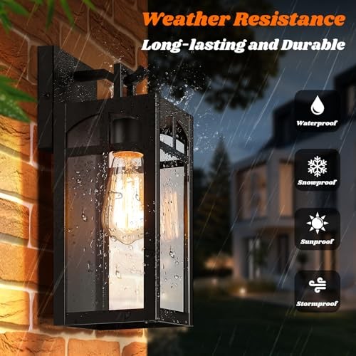VERRON OUTDOOR WALL LANTERNS EXTERIOR WATERPROOF WALL LIGHT 2 PACK - BLACK
