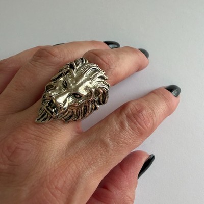 Chunky Lion Head Statement Ring Silver Tone Gothic Punk Rocker Unisex Sz 7.5