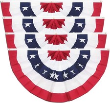 4 Pack USA Pleated Fan Flag, 3x6 Ft American US Flag Patriotic Bunting Stars and