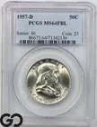 1957-D Franklin Half Dollar, FULL Bell Lines, PCGS MS-64 FBL