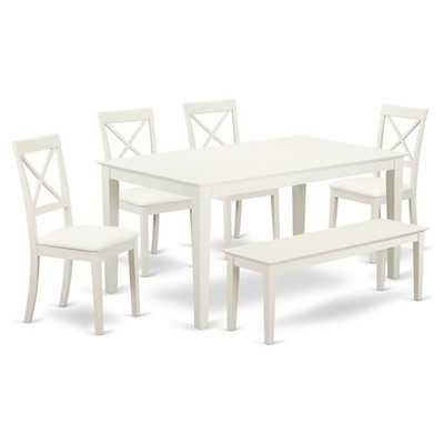 East West Furniture Capri 6-piece Wood Dining Table Set in Linen White