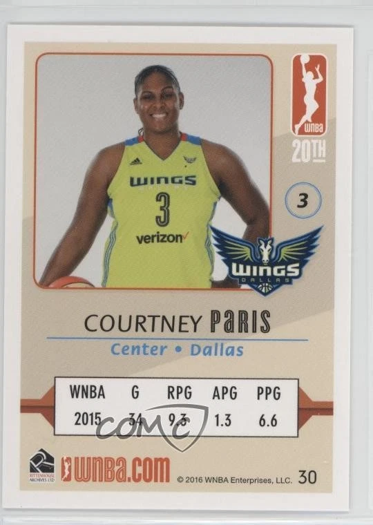 2016 Rittenhouse WNBA /500 Courtney Paris #30 - Image 2 of 2