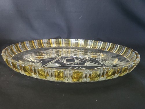 VIntage Walther Crystal Glass Cake Platter Comet Pattern Yellow "Topaz" - Picture 4 of 9