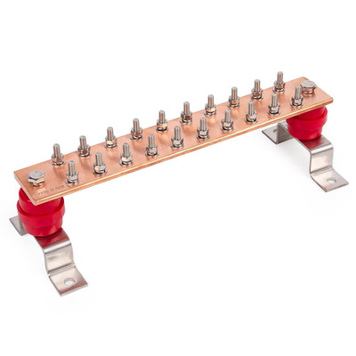 Copper Ground Bar Kit - .25'' X 2'' X 12'' Busbar with 20 Terminal Positions
