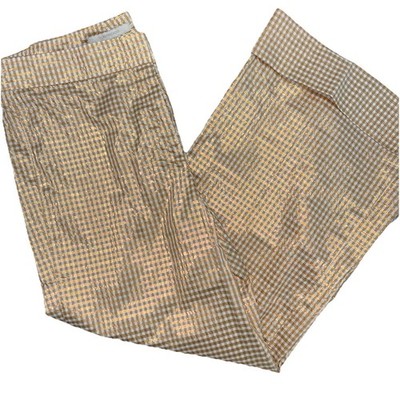 L'Autre Chose Italy M Metallic Gold Gingham Seersucker Cuffed Wide Leg Pants