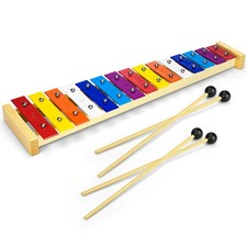 15 Tone Natural Wooden Xylophone for Kids Toddler with Multi-Colored Metal Ba...