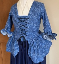 LG Blue Cotton Short Gown/Bodice. Colonial, Outlander, Ren Faire, Pirate-NWOT