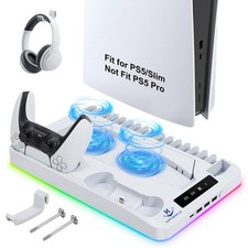 PS5 Cooling Station with Dual Controller Charger, Headset Holder, 3 USB  USB...