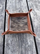 Leather Valet /catch all Tray with Cowhide Interior Brown, great for jewelry