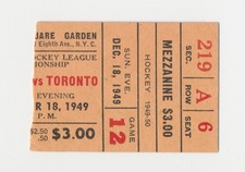 Dec 18, 1949 New York Rangers vs. Toronto Maple Leafs Ticket Stub Turk Broda SO