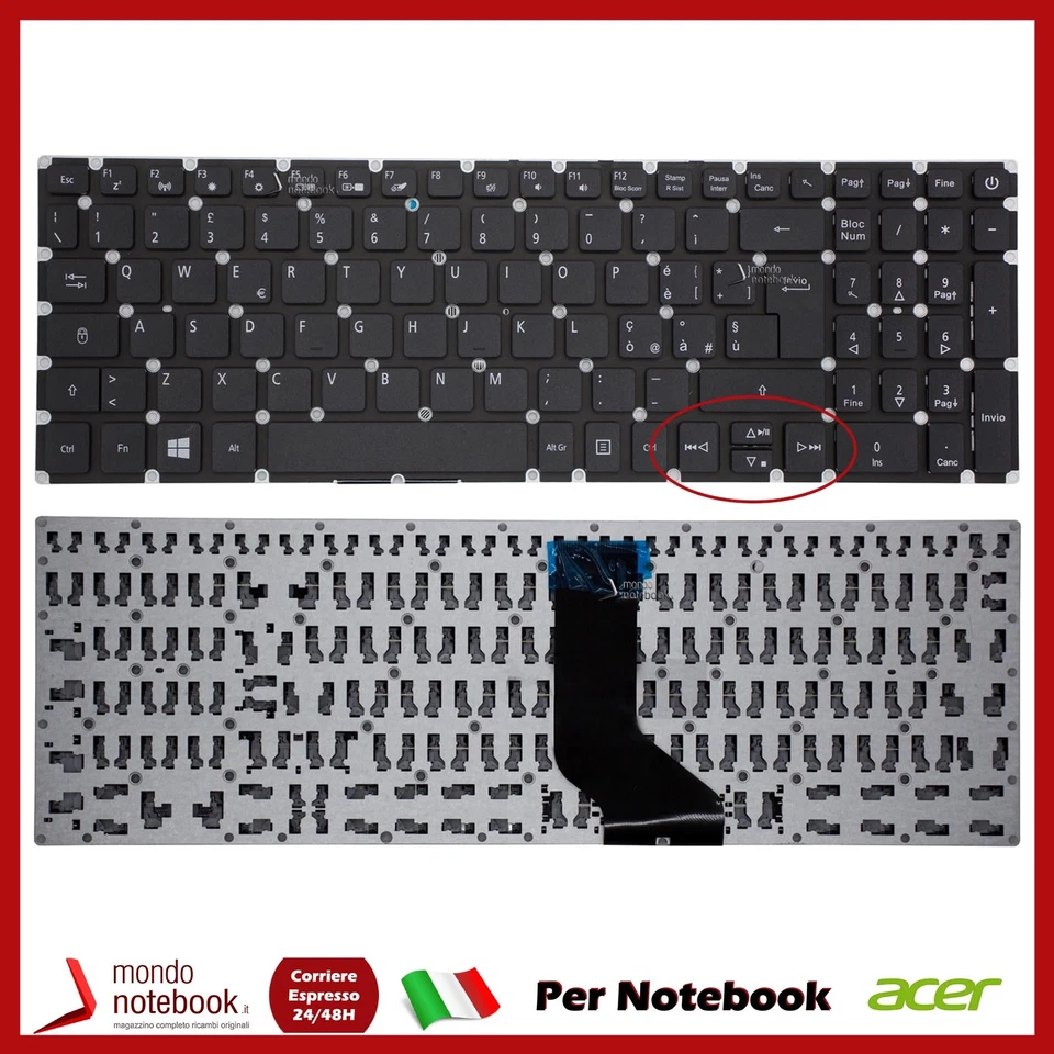 Tastiera Italiana per ACER Aspire 3 A315-41 A315-41G A315-51 A315-53G LV5T_A80B - Imagen 1 de 1