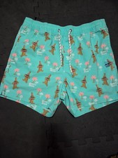 Party Pants Beer RUN Short Men's Blue Swim Trunks Shorts Graphic Print Sz Large