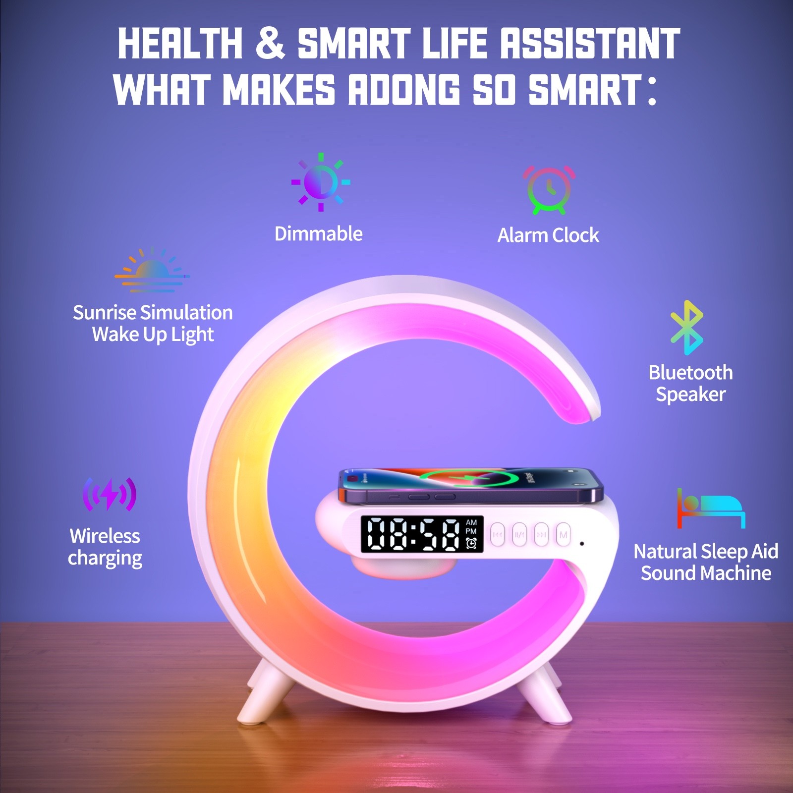 Sunrise Alarm Clock Wireless Phone Charger Charging Stand Wake Up Light Bedside