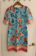 Nine West Aqua Coral Floral Print Sheath Dress Short Sleeve Knee Length Size 6