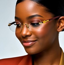 Women Clear Lens Eye Glasses Gold Rimless Sunglasses Retro Vintage Square Shades