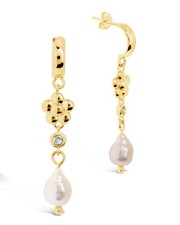 June CZ Flower  Pearl Hoop Earrings