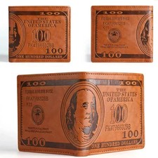 Men  s PU Leather Bifold Wallet   100 Dollar Bill Design with Card, Photo  Coin