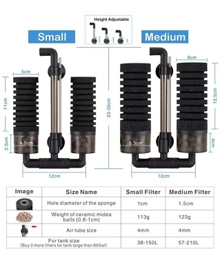 hygger Aquarium Bio Schwammfilter Biofilter Filter Luftheber Innen Filter