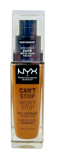 NYX PROF. MAKEUP Can't Stop Won't Stop Fondotinta Mogano Caldo Copertura 24 Ore