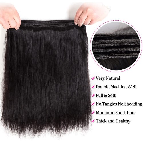 12A Silky Straight Human Hair Bundles Remy Virgin Hair Extensions Natural Black - Picture 4 of 16