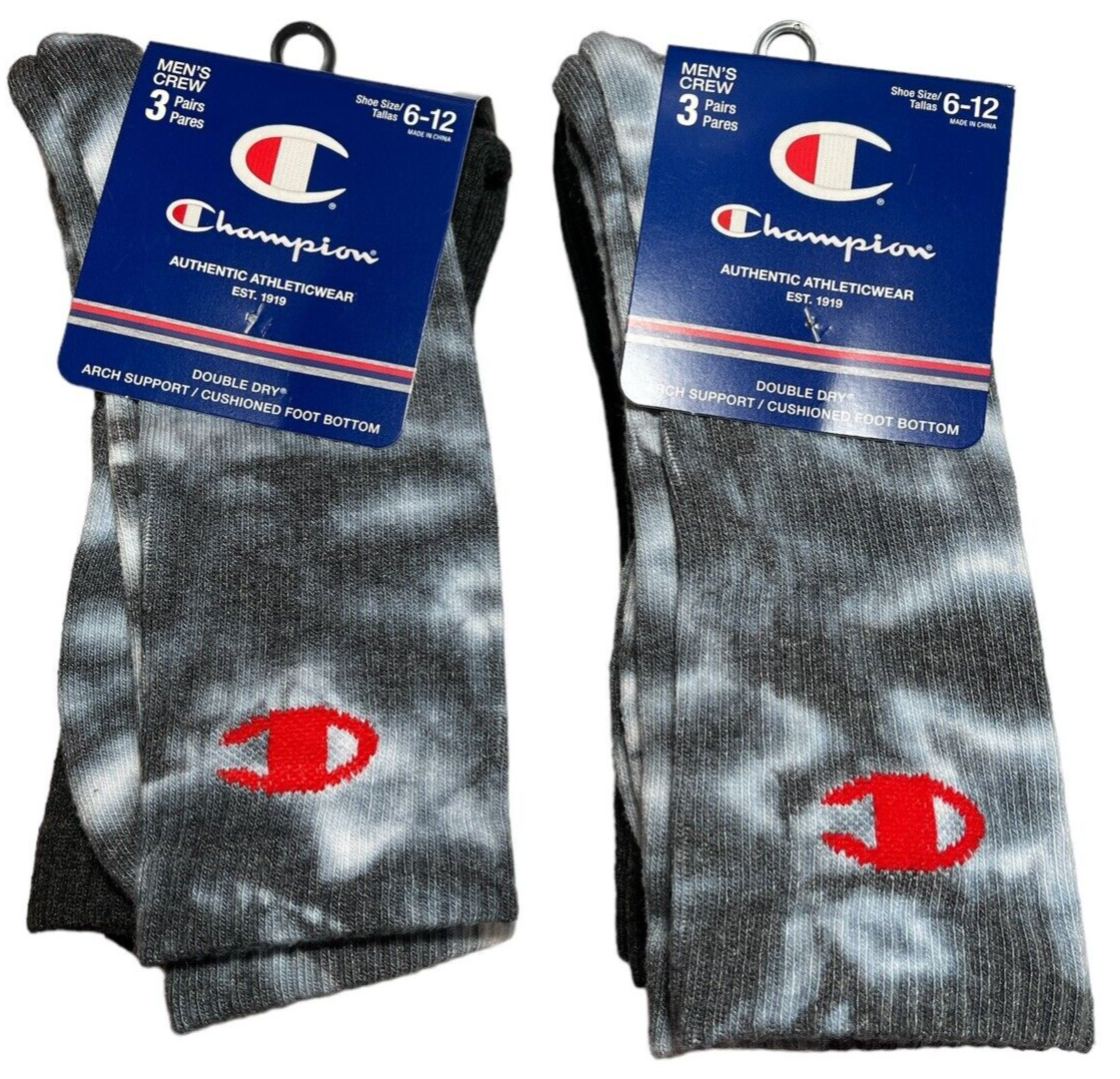 Champion Crew Socks Mens Shoe Size 6-12 6 Pairs Arch Support Double Dry Outdoors-image