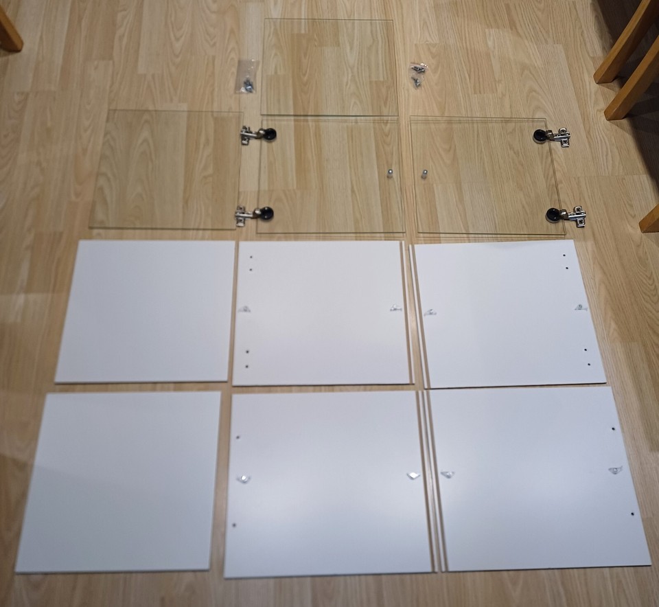 2x IKEA Kallax Glass Shelf White Insert With Door 33cm x 33cm Storage