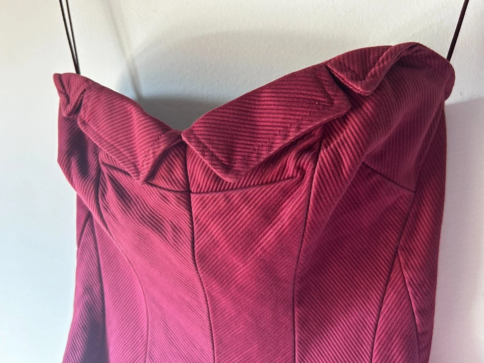 Vestido de Fiesta Z Spoke Zac Posen Pasarela Borgoña Algodón Sin Tirantes Talla 2 Alta Costura Foto 2 de 4