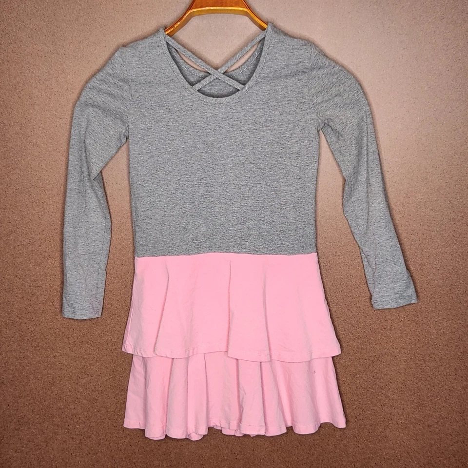 Hanna Andersson девочек платье розовый и серый повседневный длинным рукавом хлопковая смесь размер 6 - Изображение 2 из 4