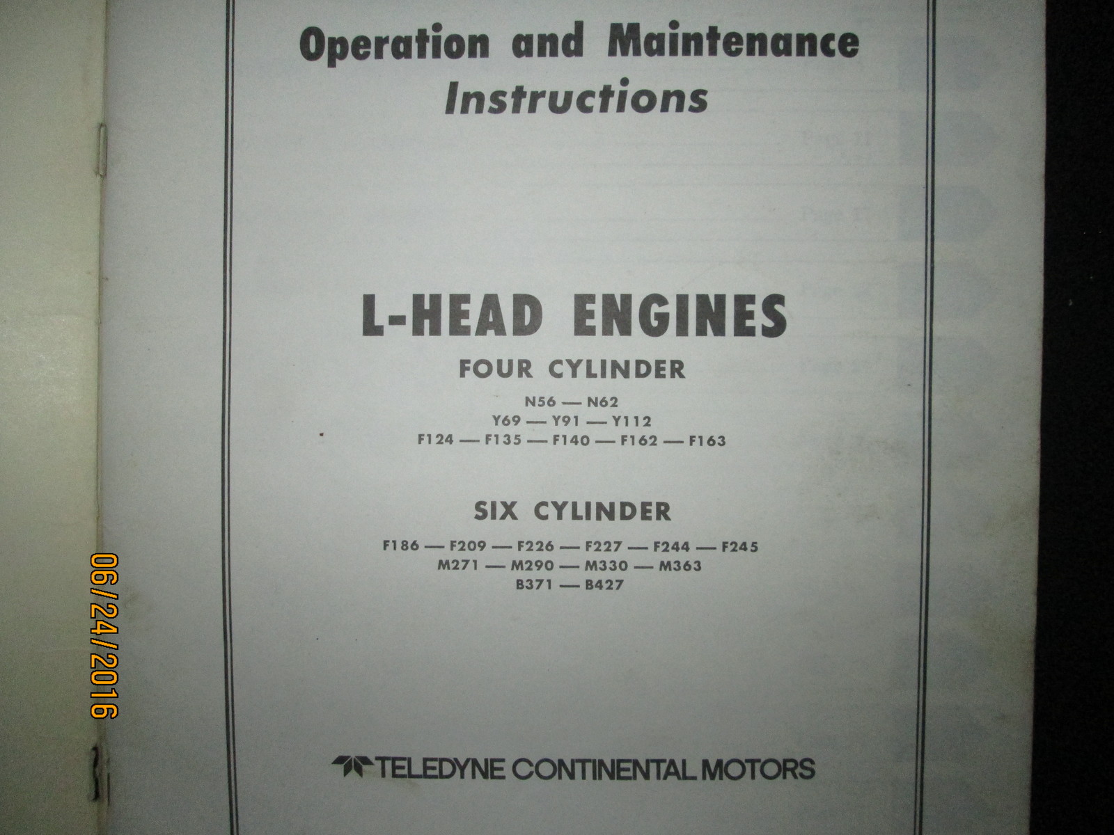 Teledyne Continental Motors L Head Engines Overhaul Operation Manual