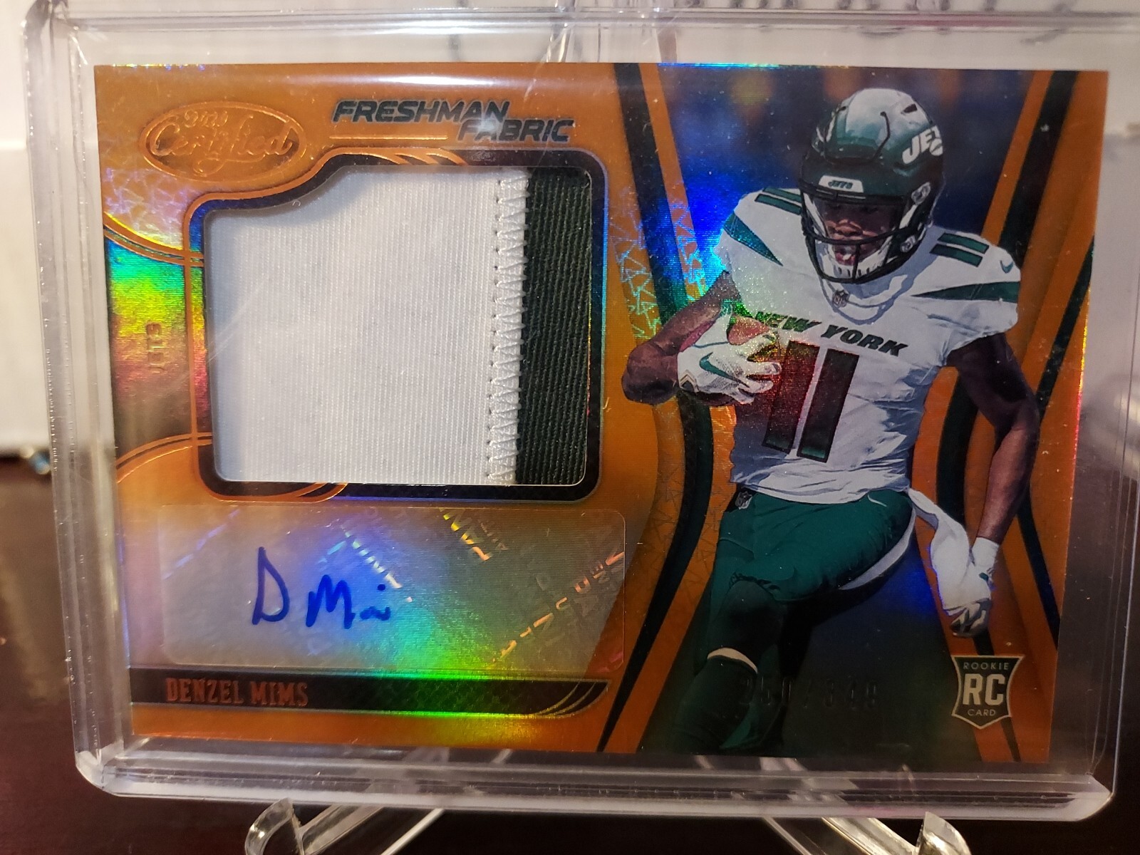 2020 Panini Certified Freshman Fabric Orange Denzel Mims Rookie Auto #250/349 RC