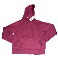 NWT Members Mark Womens Ribbed Half Zip Hoodie Bordeaux  Size Small