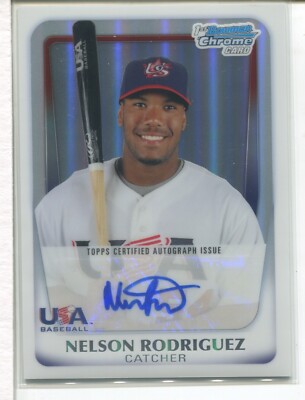 2011 Bowman Draft Chrome Refractor #d/417 Auto USA 18U Team Nelson Rodriguez