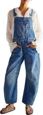 Women Casual Loose Baggy Jeans Pants Sleeveless Bib Jumpers with Pockets Barrel