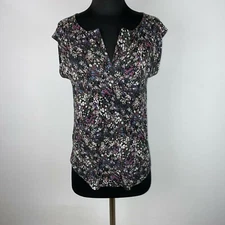 LOFT Outlet Shirt Womens S Floral Split Neck Cap Sleeve AR